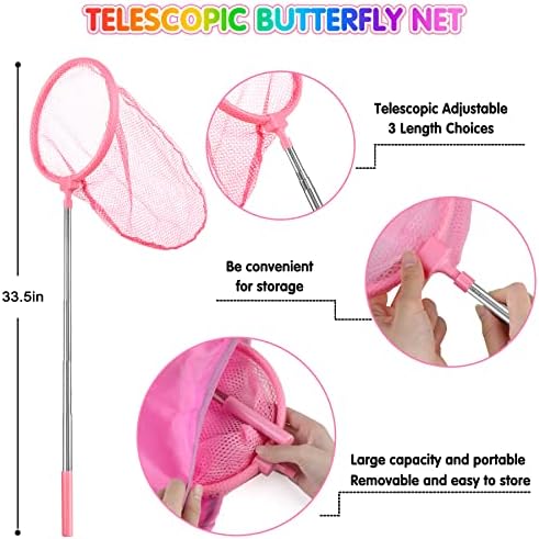 INNOCHEER Kids Explorer Kit & Bug Catcher Kit & Safari Costume Kit, Outdoor Exploration Set with Hat, Vest, Butterfly Net and Bugs Book for Boys Girls 3-12 Years Old (Camouflage Pink) - Image 2