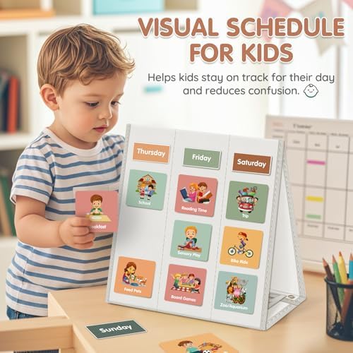 Large Visual Schedule for Kids Chore Reward Chart,Bedtime Routine Chart for Toddlers,Double Side Schedule Board with 109 Cards for Home School Planner,Autism Learning Materials (White) - Image 2