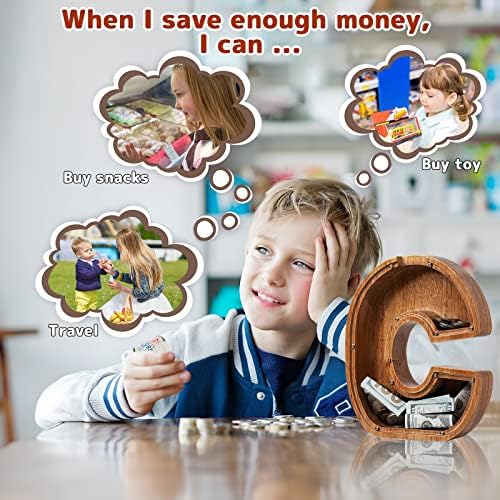 Personalized 12" Extra Large Wooden Letter Piggy Bank for Kids Boys Girls, (Laser Engraved Name) Custom Initial Letter Shape Piggy Bank, Alphabet Coin Bank Grandchildren Birthday - Image 5