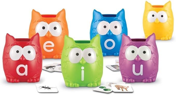 Learning Resources Vowel Owls Sorting Set - Phonics Games for Kids, Vowel Sounds, Toddlers Vocabulary Building, ABC Word Game, Reading skills Toys, Learn to Read, Gifts for Boys and Girls, multicolor by LearningResources