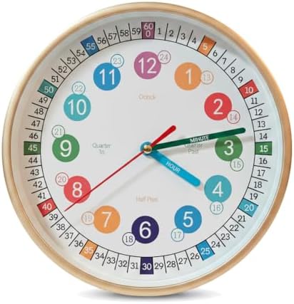 Learning Time 8 Inch Wall Clock for Kids,Non-Ticking Kids Colorful Clock,Silent Wall Clock Decorative for Kids Room ，School Classroom (Rose Gold, 8 Inch) by SYOYUEX