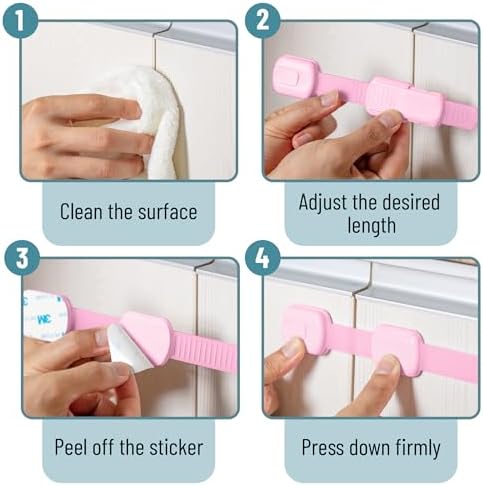 Bates- Child Safety Strap Locks, 6 Pack, Pink, Baby Cabinet Locks - Image 5