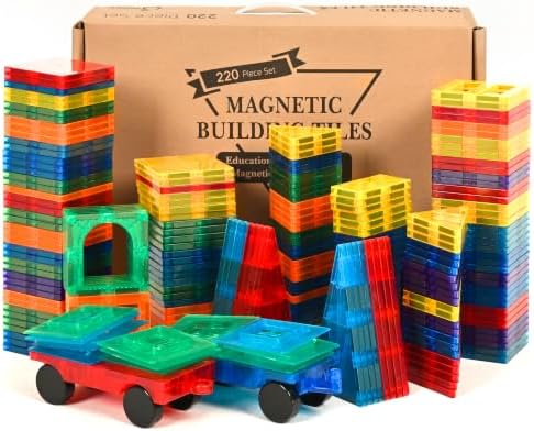 cossy 220Pcs Magnetic Tiles Magnetic 3D Building Blocks Set, Construction Toys for 3 4 5 6 7 8 Year Old Boy and Girl with Stronger Magnets, Educational Toys, Recreational, Conventional by cossy