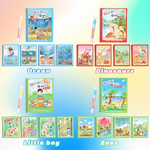4 Pack Reusable Water Coloring Books for Toddlers, Paint with Water Books,Mess-Free Coloring Book, Portable Educational Doodle Drawing Toy, Improving Children's Imagination, Color Perception - Image 2