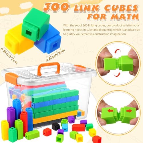 Jenaai 300 Pcs Linking Cubes with Storage Box, Colorful 2cm Math Counting Blocks, Stem Classroom Manipulatives, Back to School Gifts for Preschool Homeschool Teacher Kids(Yellow) - Image 2