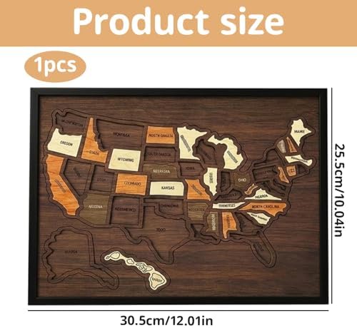 Wooden USA Travel Map Puzzle, Educational Geography Learning Tool, Interactive United States Map, Durable WoodenPuzzle Frame, Home Learning Activity, Detailed State Pieces with Capital Cities - Image 2