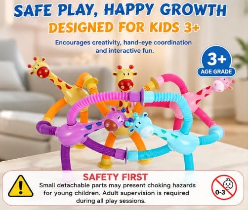 XONTEUS 4 Pcs Pop Tubes Giraffe Travel Airplane Road Trip Car Activities Essential,Telescopic Suction Cup Sensory Toys,Screen-Free Activity for Toddler,Stocking Stuffers for Kids - Image 2