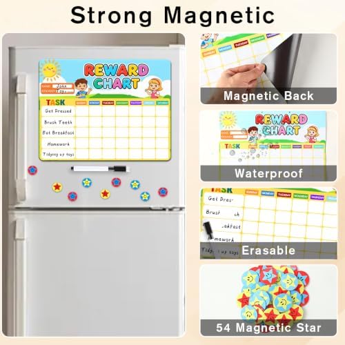 Magnetic Reward Chart, Dry Erase Weekly Behavior Chore Chart with 1 Markers, Reusable Fridge Responsibility Incentive Daily Routine Task Tracker for Potty Training Home School - Image 2