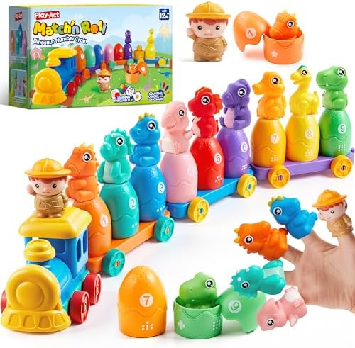 Play-Act Learning Toys for 1 2 3 Years Old, Counting, Matching & Sorting Montessori Learning Dinosaur Train Including 9 Dinosaurs, Birthday Gift for Baby Boys Girls by JOYIN