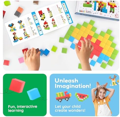 PicassoTiles 102pcs Pixel Magnetic Puzzle Cube 1” Pixel Mix & Match Toys with Ideabook STEM Education Learning Building Block Magnets Construction ToySet Stacking Creative Kit for Kids Age 3+ PMC102 - Image 5