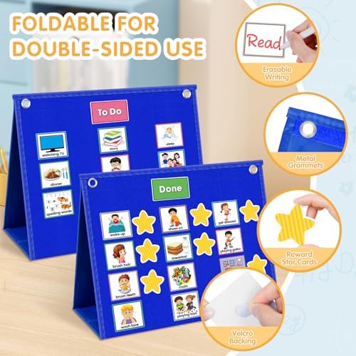 ALSLEA Large Visual Schedule for Kids with Autism Chore Chart for Kids Daily Routine Chart Autism Learning Materials Toddler Planning Board Visual Schedule for Classroom, Home with 124 Cards (Blue) - Image 2