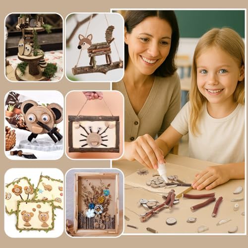 PH PandaHall Wooden Unfinished Craft Kits, Handmade DIY Wood Stakes Kits Natural Wood Slices Loose Part Play DIY Tiny Wood Pieces Kit for Craft Painting Dollhouse Sorting Activities School Projects - Image 5