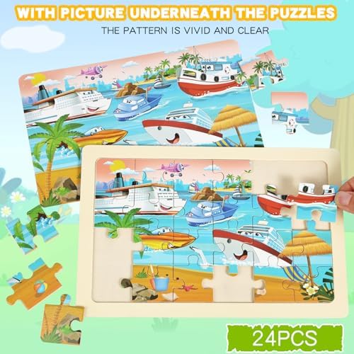 Wooden Puzzles for Kids Ages 4-6, 24 Piece Vehicle Car Construction Jigsaw Puzzles 4 Packs, Preschool Toddlers Learning Activity Puzzles Toys for Boys Girls 3 4 5 6 Years Old - Image 3