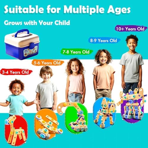 Kids STEM Building Toys For Ages 3-5 4-6 4-8 5-7 6-8 Years Old Boy Birthday Gift,101 Pcs Preschool Educational Construction Toys Tools Set With Drill,Toddler Design Drill Screw Toys (blue165) - Image 3