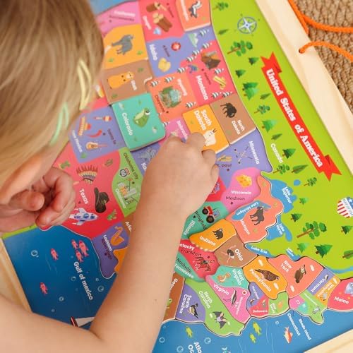 GRINNIE USA Map Puzzle for Toddlers 3 4 5 Years Old, Magnetic Wooden Jigsaw Learning Puzzle with Writing Board for Kids Age 4-6, Preschool Educational Toy Gift for Boys Girls Birthday Christmas - Image 6