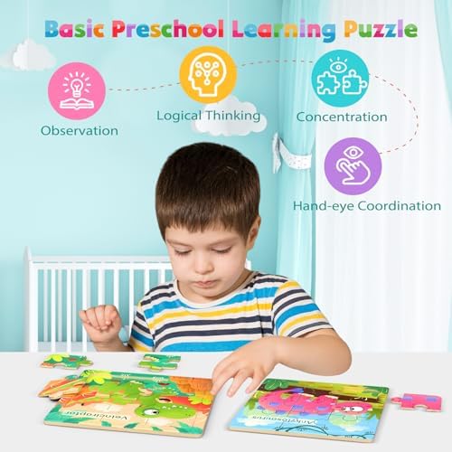 Zeoddler Wooden Puzzles for Toddlers, 8 Pack Dinosaur Jigsaw Puzzles for Kids3-5, 9 Pieces Preschool Learning Activities, Learning & Educational Puzzles, Gift for Boys, Girls - Image 5