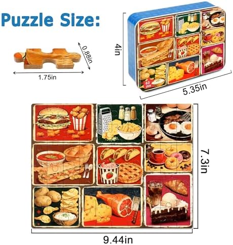 LELEMON Puzzles for Kids Ages 4-6,Food 60 Piece Puzzles for Kids Ages 6-8 in a Metal Box,Children Jigsaw Puzzles Kids Puzzles,Educational Learning Puzzle Toys for Girls and Boys - Image 2
