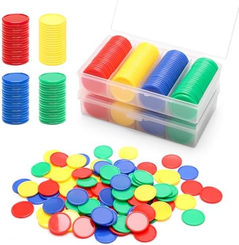 Luxiv 200Pcs Plastic Learning Counters with Storage Box, 4 Colors Bingo Chips 1 Inches Poker Chips Educational Counting Math Counters Manipulatives Round Game Chips Plastic Counters by LuxivLLC