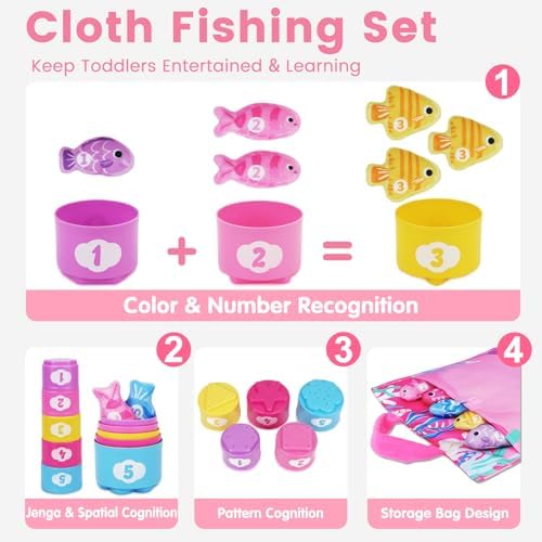 Montessori Toys for 1 Year Old Girl Gifts: Fishing Game with Stacking Cups - Image 3