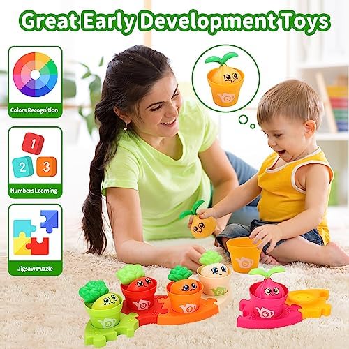 MOONTOY Baby Montessori Stacking Toys Learning Toys for 1 + Year Old 18pcs Plant Flower Pots & Puzzles Set, Color Sorting Toys for Toddlers 1-3, Birthday Gifts for 2 Year Old Girls Boys - Image 2