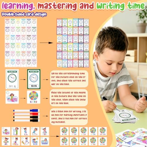 Wooden Teaching Clocks for Kids, Analog Clock Time Learning Activity Toy - Image 2
