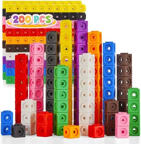 Set of 200 Kids Linking Cubes for Math, STEM Connecting Cubes Math Manipulatives Kids Counting Blocks for Classroom Learning Supplies for Preschool and School Children by Unknown