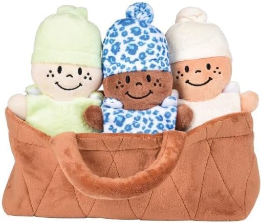 Creative Minds Basket of Babies with 3 Super Soft 9" Plush Doll Toys for Kids, Multicultural Sensory Babies Toy Set with Basket, Green, White, Blue - Image 3
