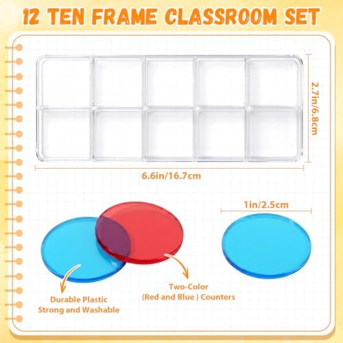Soulchen 12 Sets Plastic Ten Frames Bulk for Classroom Math Manipulatives for Kids Classroom Math Counters Supplies Including 12 Plastic Ten Frames 120 Counters for Teach Number Concepts - Image 2
