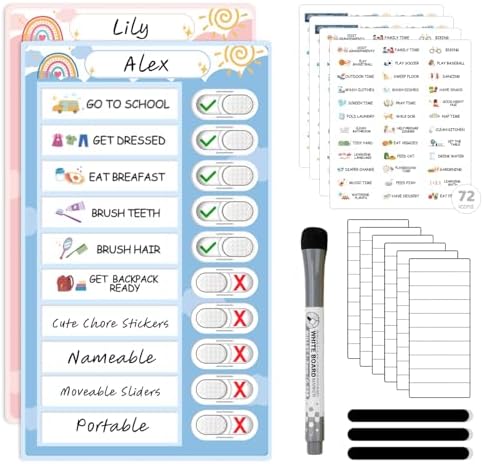2 in 1 Namable Chore Chart for Kids, Dry Erase Morning/Bedtime Routine Chart for Kid for Refrigerator, Magnetic Visual Schedule for Kid Toddlers to Do List Checklist for Kids by CustomMaster