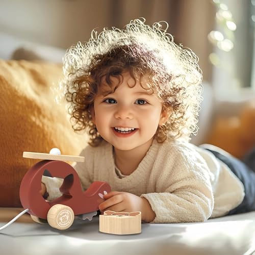 SPEEDY MONKEY Wooden Pull-Along Helicopter | Rolling Toddler Toy Playset - Image 2