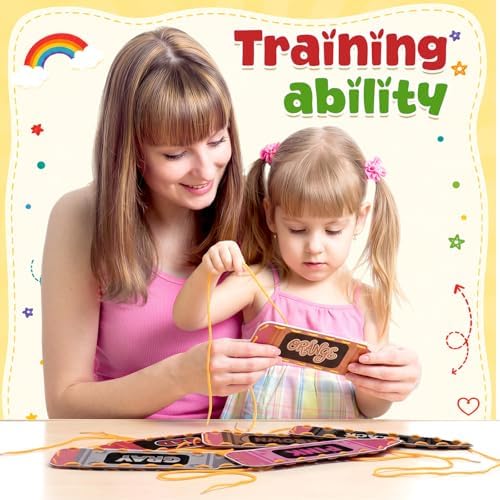 Funrous 10 Pieces Recognition Lacing Cards for Over Age of 6 Kids, Color - Image 3
