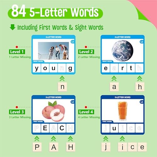 Word Spelling Game, 312 Wooden Letters Tiles & 300 Common Words for - CVC, CVCC, CCVC, Sight Word & First Word Learning, Montessori Early Educational Tool for Kids 4-9, Autistic Toys for Grades 1-3 - Image 6