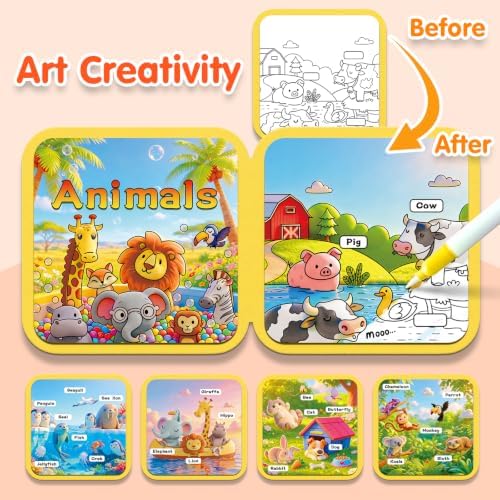 ZHOC Reusable Water Painting Books for Kids – Magic Water Reveal Coloring Books with Water Pens (Animals) No-Mess Coloring Book Fun Travel Activity for Ages 3 4 5 6 7 8 - Image 3