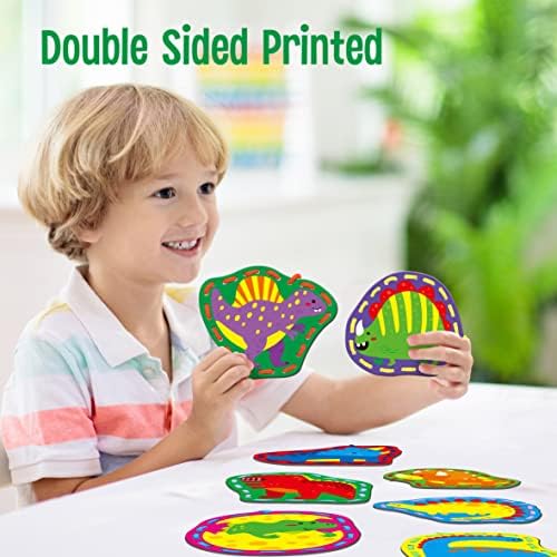 SpriteGru 9 Pieces Kids Lacing Cards, Double Sided Sewing Cards in 9 Dinosaurs with 9 Colorful Laces, Imagination Development Lacing Toys Games for Children Educational and Learning Activity - Image 3