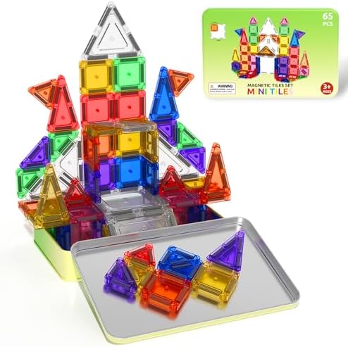 ORZbb 65PCS Mini Magnetic Tiles Toddler Travel Essentials Set with Case, Magnetic Building Blocks Sensory Montessori Preschool Learning Toys Gifts for 3-8 Year Old Boys Girls by Unknown