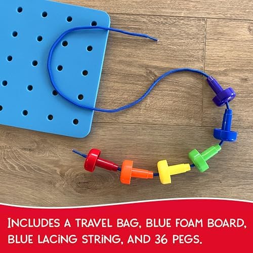 Foam Peg Board Toy - 36 Pegs, Foam Board, Lacing String, Storage Bag - Occupational Therapy Toys - Fine Motor Skills Toys for Toddlers and Kids (Blue) - Image 6
