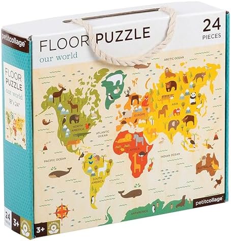Petit Collage Floor Puzzle, Our World, 24-Pieces – Large Puzzle for Kids, Completed Map Puzzle Measures 18” x 24” – Makes a Great Gift Idea for Ages 3+ - Image 4