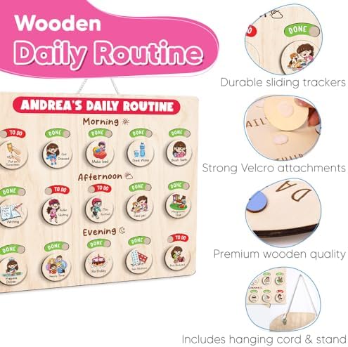 Wooden Chore Chart for Boys, Daily Routine Chart for Kids, Visual Schedule, Chore Reward Chart, Bedtime Morning Routine Chart for Toddlers (07) - Image 6