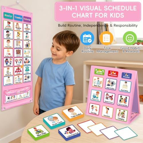 Visual Schedule for Kids with Autism Chore Reward Chart, Bedtime Routine Chart for Toddlers, Double Side Weekly Planner Board with 135 Cards for Home School Planner, Autism Learning Materials - Image 4