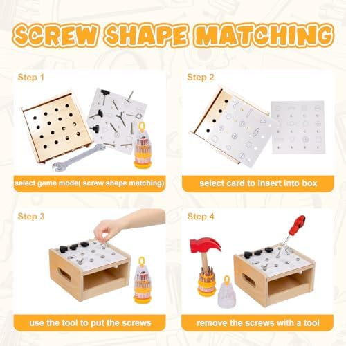 Adena Montessori 2 in 1 Montessori Screwdriver Board Set & Hammer Peg Toy Game Wooden Tool Set for Kids 3 4 5 Year Old - Image 4