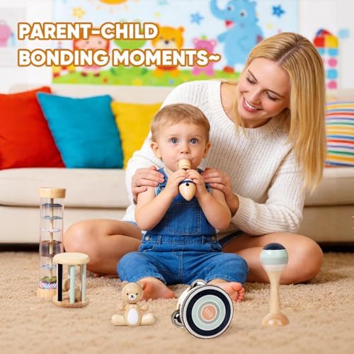 12 PCS Wooden Baby Musical Instruments Set, Montessori Style Sensory Percussion Toys for Toddlers 1-3, Non-Toxic Natural Wood Shakers & Rattles, Early Learning Educational Gift for Infant Boys Girls - Image 6