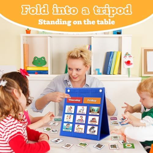 PITCOTT Visual Schedule for Kids Chore Chart，103 Daily Schedule Board Routine Pocket Chart Cards for Toddlers,Autism Learning Material Tool Wall Planner for Home School with 3 in 1 Cards Gift for Kids - Image 3