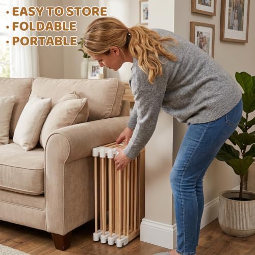 Foldable Wooden Baby Playpen with Locking Gate, Adjustable Baby Playard for Babies and Toddlers, Portable Collapsible Wooden Activity Center for Indoor Use - Image 5