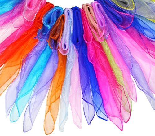 Tayfremn 28pcs Dance Scarves Square Juggling Silk Play Movement Scarves Magic Tricks Performance Props Accessories 24 by 24 Inches,14 Color - Image 3