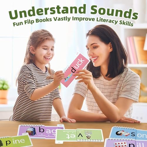 Phonics Flash Cards Word Family Build Book, 40 Read and Rhyme Flip Books Learn to Read Sight Words Flash Cards Kindergarten Reading Games for Kids Ages 4-8 1st 2nd 3rd Learning Activity - Image 6