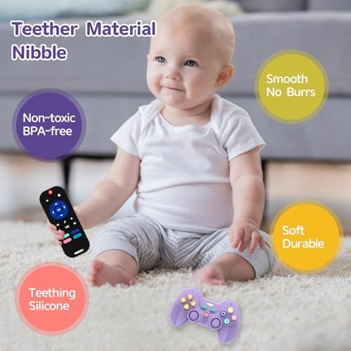 Hooku 2 Pack Remote Teether for Baby, Silicone Teethers for Babies 6-12 Months, Baby Teething Toys for Babies 0-6 Months, Remote Control Toy, Infant Gifts for Boys Girls - Image 2
