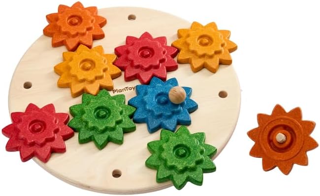 PlanToys® Wooden Spinning Gears Playset Montessori Construction Kids STEM by PlanToys