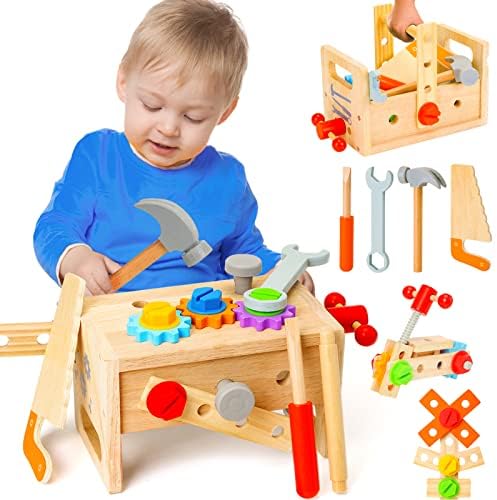 Wooden Tool Set for Kids 3 4 5 Year Old, 29Pcs Educational STEM Toys Toddler Montessori Toys for 3 Year Old Construction Preschool Learning Activities Gifts for Boys Girls Age 3-4 by Hieoby