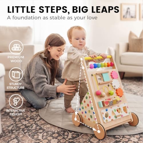 Tiny Land Wooden Baby Walker with Activity Center, Montessori Push Walker - Image 2