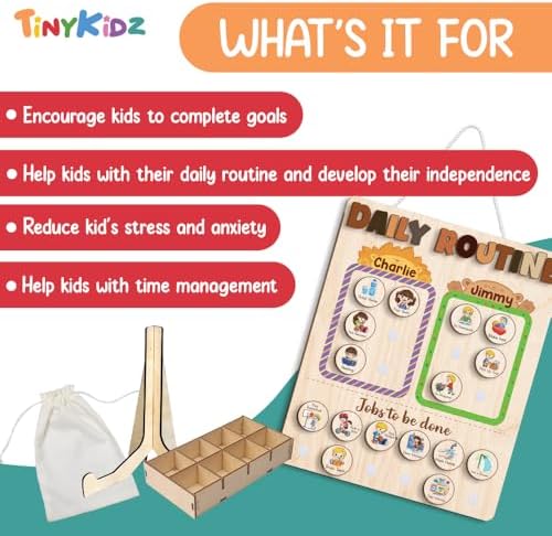 Wooden Chore Chart for Kids Multiple Kids 13.5"x16.5", Behavior Chore Chart for Kids at Home, Daily Routine for Kids, Daily Responsibilities for Toddlers - Image 4